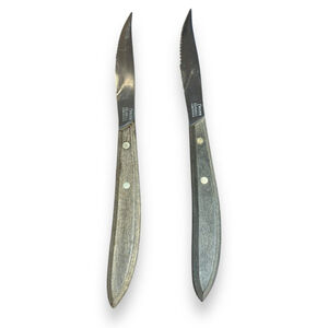 2 Vintage Dexter Russell Serrated Steak Knives Wood Handle Stainless ~ USA